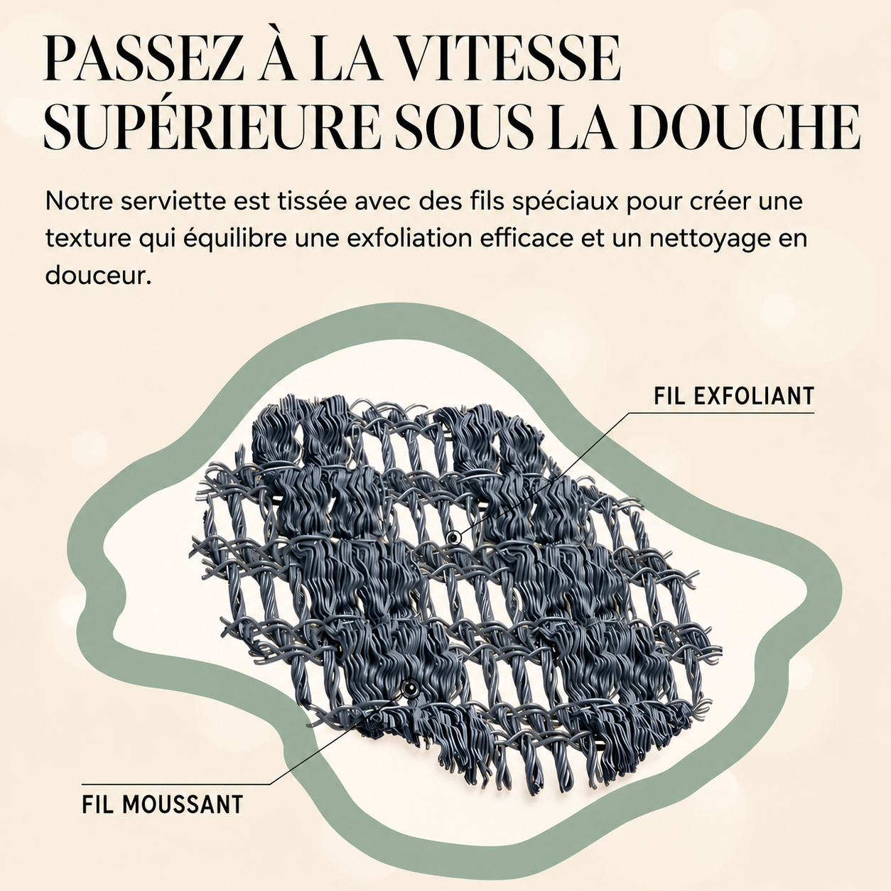 Serviette de Douche Exfoliante Antibactérienne Yunaé